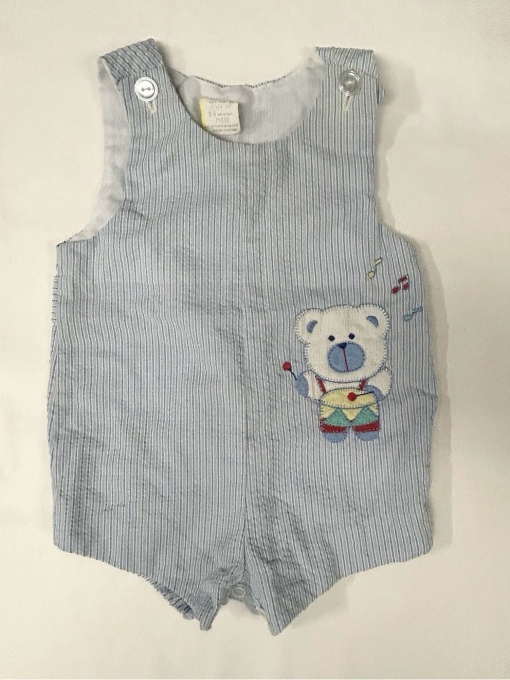VTG 1989s Striped Bear Embroidered Romper One-Piece Snap 3-6 Months